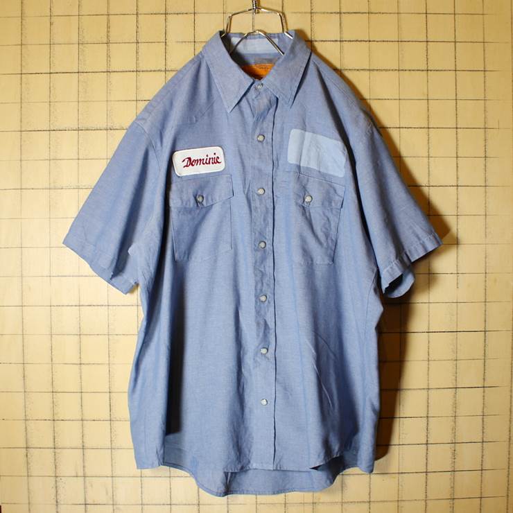 USA製 REDKAP レッドキャップ シャンブレー ワークシャツ 半袖 ワッペン メンズL ブルー 古着 021319ss79