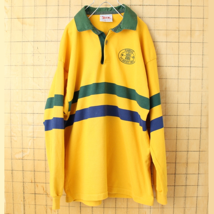 90s オーストラリア製 Jaxen Sports Wear BY Silver Fleece 長袖 ラガーシャツ イエロー メンズML相当 ラグビー 古着