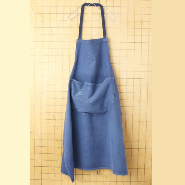 70s 80s EURO コットンツイル ワーク エプロン ネイビー ブルー ユーロ ヨーロッパ古着