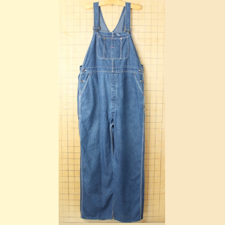 80s 90s USA BIGMAC デニムオーバーオール W43相当 ボタンフライ ブルー アメリカ古着