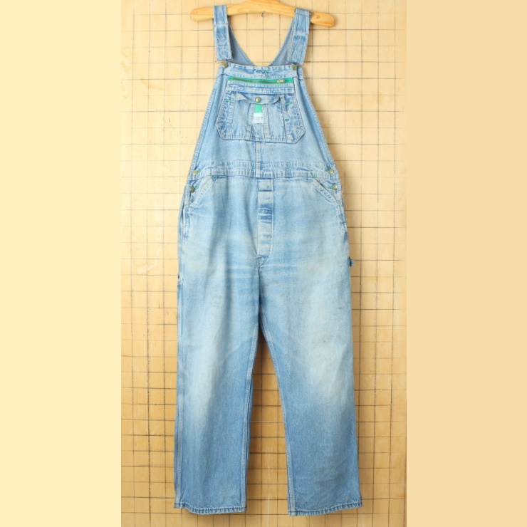80s 90s USA製 LIBERTY デニム オーバーオール W38相当 ボタンフライ ブルー アメリカ古着