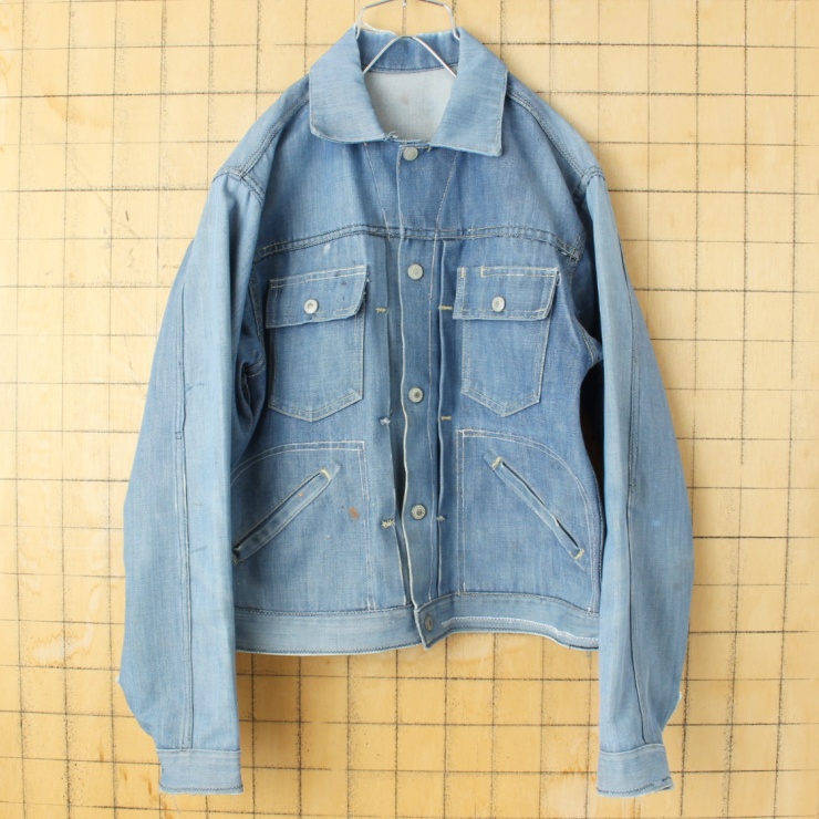 70s 80s USA JCPenney RANCHCRAFT デニム ワーク ジャケット メンズS相当 ブルー アメリカ古着