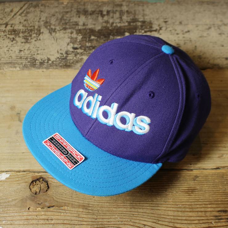 adidas アディダス キャップ 帽子 立体刺繍 パープル 紫 フリーサイズ 古着 トレフォイルロゴ