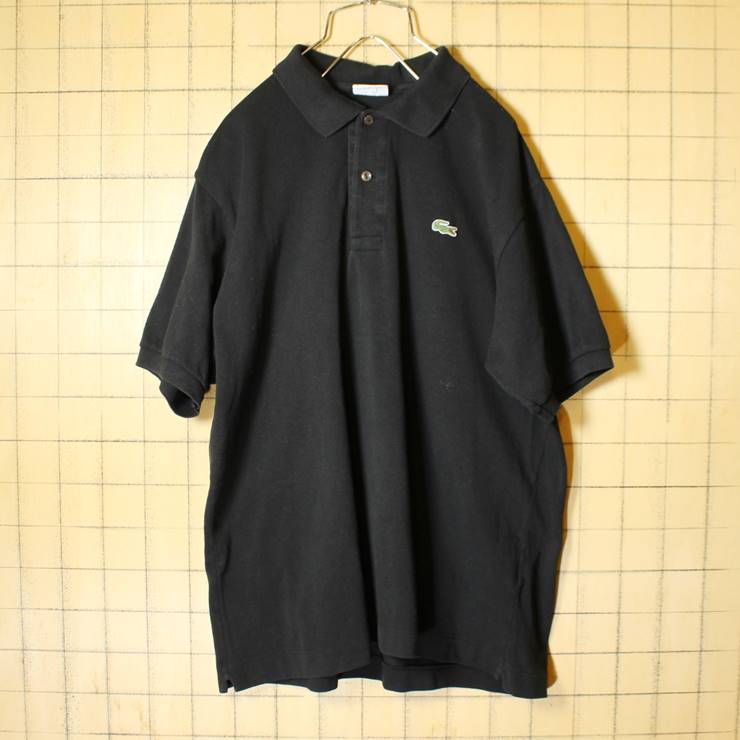 フレンチラコステ Lacoste 半袖 ポロシャツ ブラック メンズM相当 ワンポイント 黒 フランス企画 古着 022620ss36