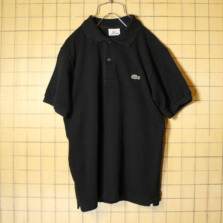 フレンチラコステ Lacoste 半袖 ポロシャツ ブラック メンズS相当 ワンポイント 黒 フランス企画 古着 022620ss37