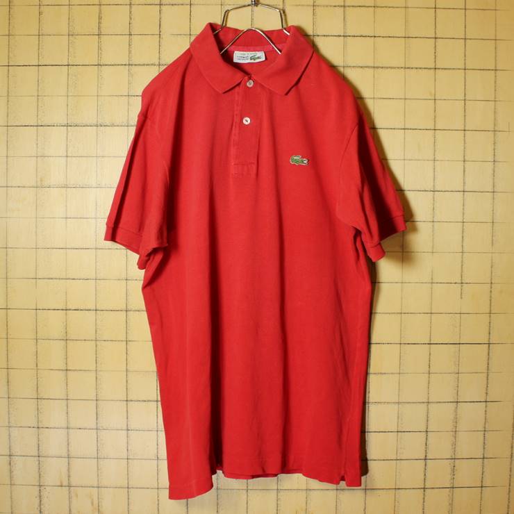 80s フランス製 フレンチラコステ Lacoste 半袖 ポロシャツ レッド 赤 メンズSM相当 ワンポイント フランス企画 古着 022620ss41