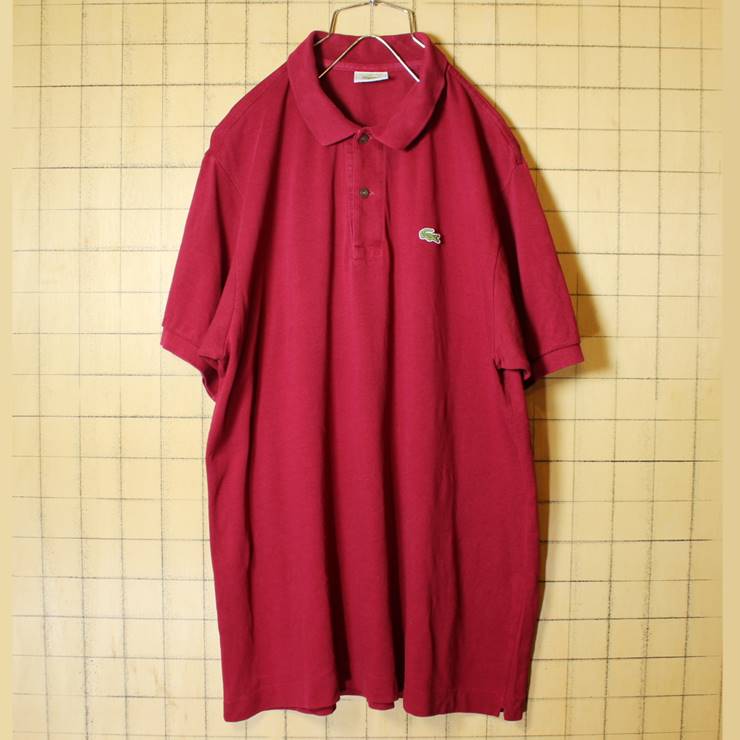 80s フランス製 フレンチラコステ Lacoste 半袖 ポロシャツ エンジ レッド 赤 メンズXL相当 ワンポイント フランス企画 古着 022620ss43