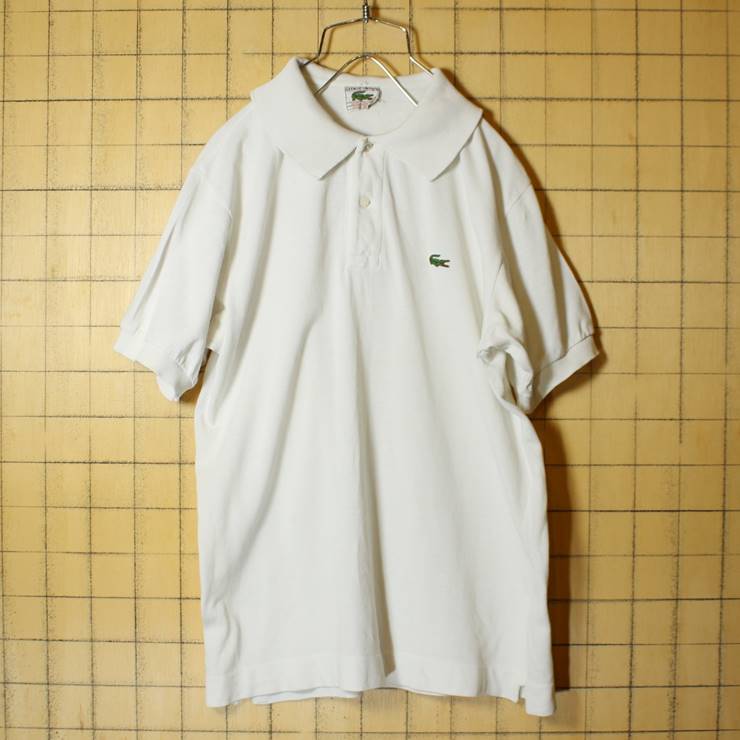 60s フランス製 フレンチラコステ Lacoste 半袖 ポロシャツ ホワイト 白 メンズM相当 ワンポイント フランス企画 古着 022620ss44