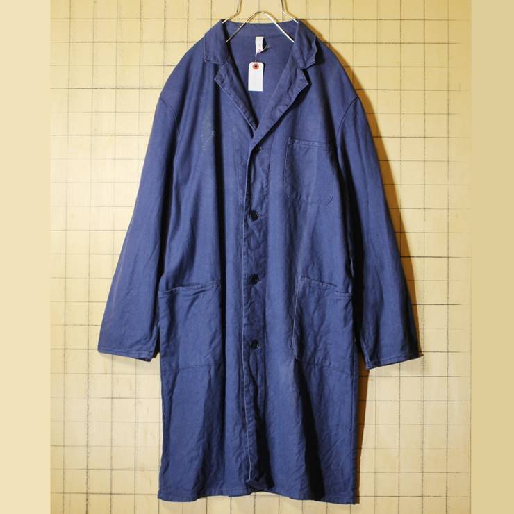 ドイツ フランス ワーク コート ネイビー ブルー メンズM相当 ショップ ジャケット ヨーロッパ古着 022620ss5