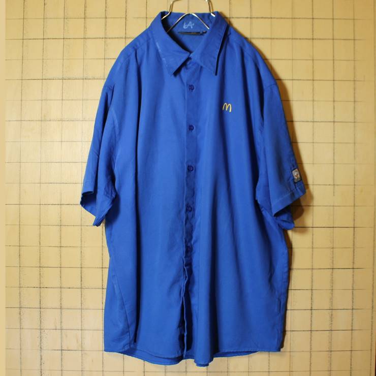 McDONALD'S APPAREL COLLECTION ワーク レーヨン シャツ ブルー 青 メンズXL  半袖 マクドナルド ビッグシルエット 古着