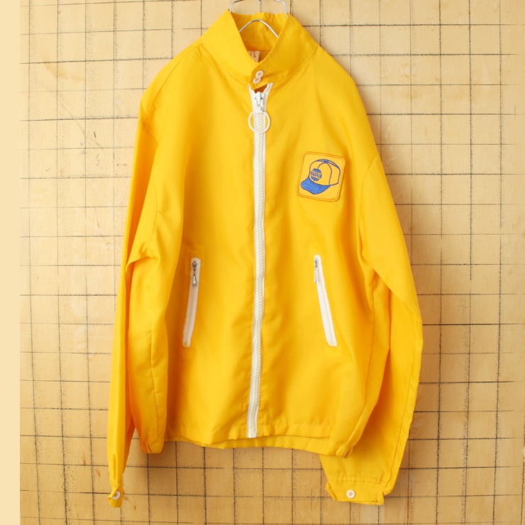 70s 80s USA製 Louisville SPORTSWEAR NAPA ワッペン ナイロン ジャケット メンズL イエロー アメリカ古着