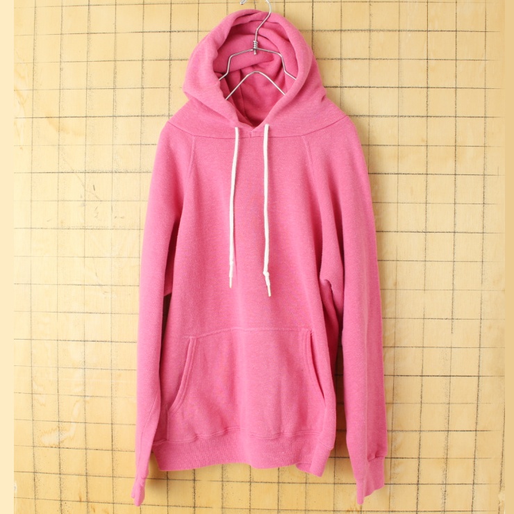 70s 80s USA製 Sportswear プレーン スウェット パーカー ピンク メンズS フーディー 無地 アメリカ古着