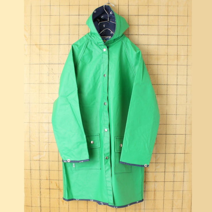 70s 80s USA キッズ レインコート ジャケット 150cm-160cm相当 グリーン 雨カッパ アメリカ古着