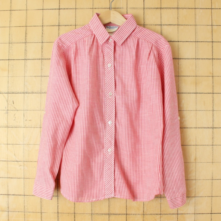 70s 80s USA Miss Manhattan for Girls キッズ ストライプシャツ 140cm相当 レッド アメリカ古着