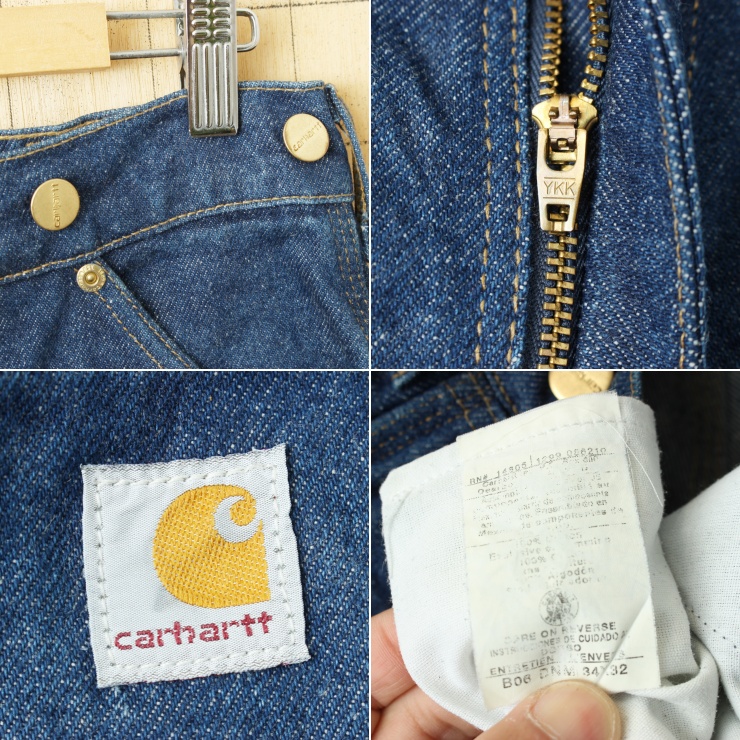 90s 00s USA carhartt カーハート デニム ワーク ペインター パンツ サスペンダーボタン付 ジーンズ ブルー W34 アメリカ古着