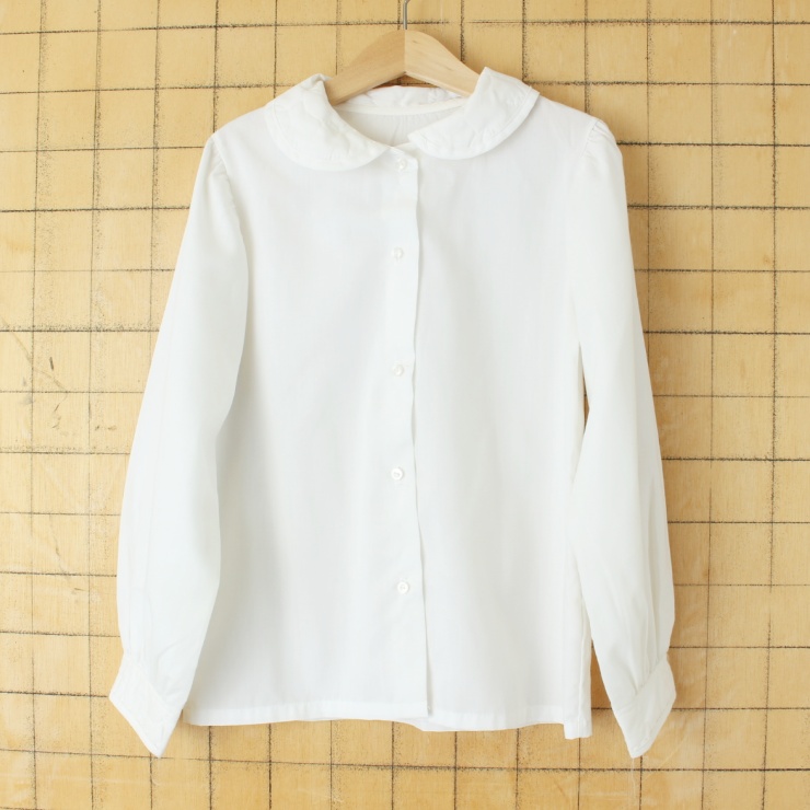 70s 80s USA製 Her Majesty キッズ ブラウス シャツ 140cm相当 ホワイト アメリカ古着