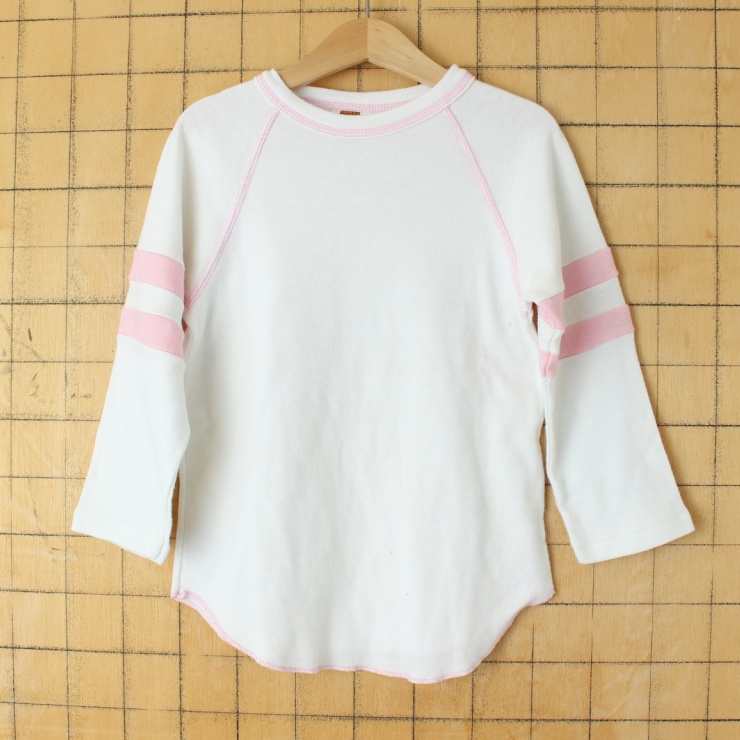 70s 80s USA PEANUT BUTTER FASHIONS キッズ ラグラン Tシャツ 130cm相当 ホワイト アメリカ古着