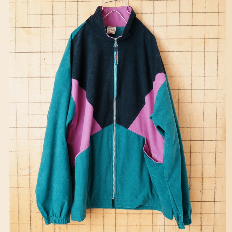 90s 00s EURO Sun's Life ベロアトラックジャケット ジップアップジャージ グリーン  メンズXL ヨーロッパ古着