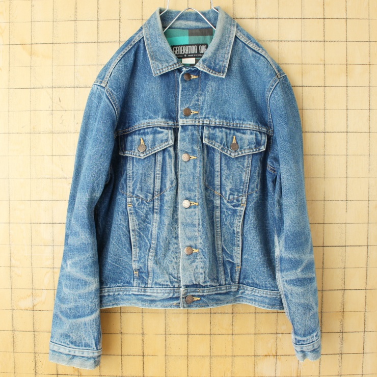 80s 90s USA GENERATION ONE デニム ジャケット メンズS ネルライナー ブルー アメリカ古着