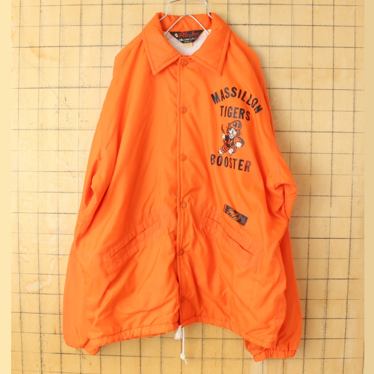 70s 80s USA製 Pla-Jac MASSILLON TIGERS ナイロン コーチ ジャケット メンズM オレンジ ライナー付き アメリカ古着