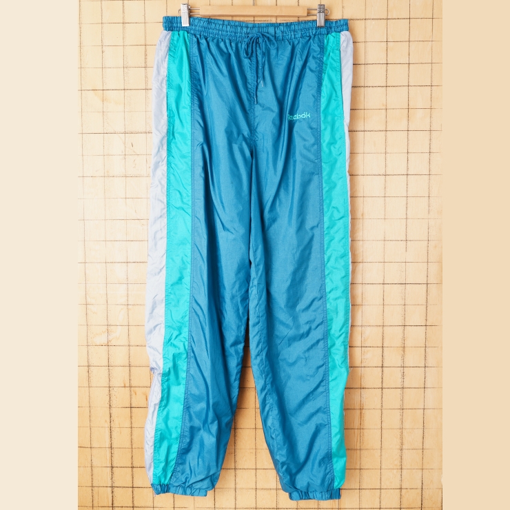 80s 90s USA Reebok リーボック ナイロンパンツ ブルー メンズM相当 アメリカ古着