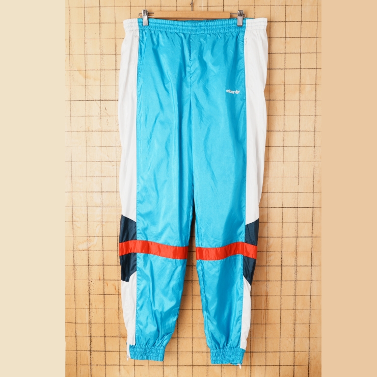 90s 00s EURO adidas アディダス ナイロンパンツ ライトブルー メンズL相当 ヨーロッパ古着