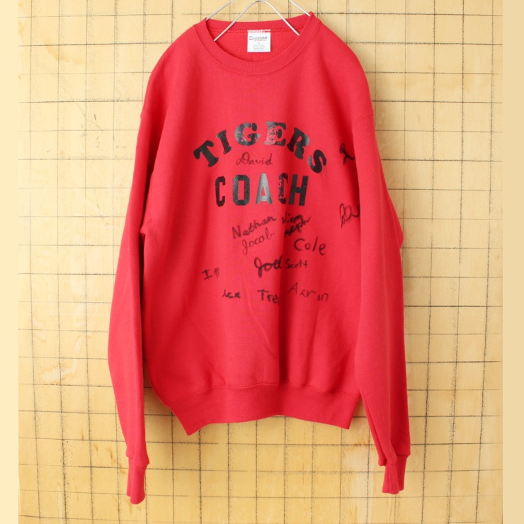 80s 90s USA製 MERVYN'S プリント スウェット レッド メンズM アメリカ古着