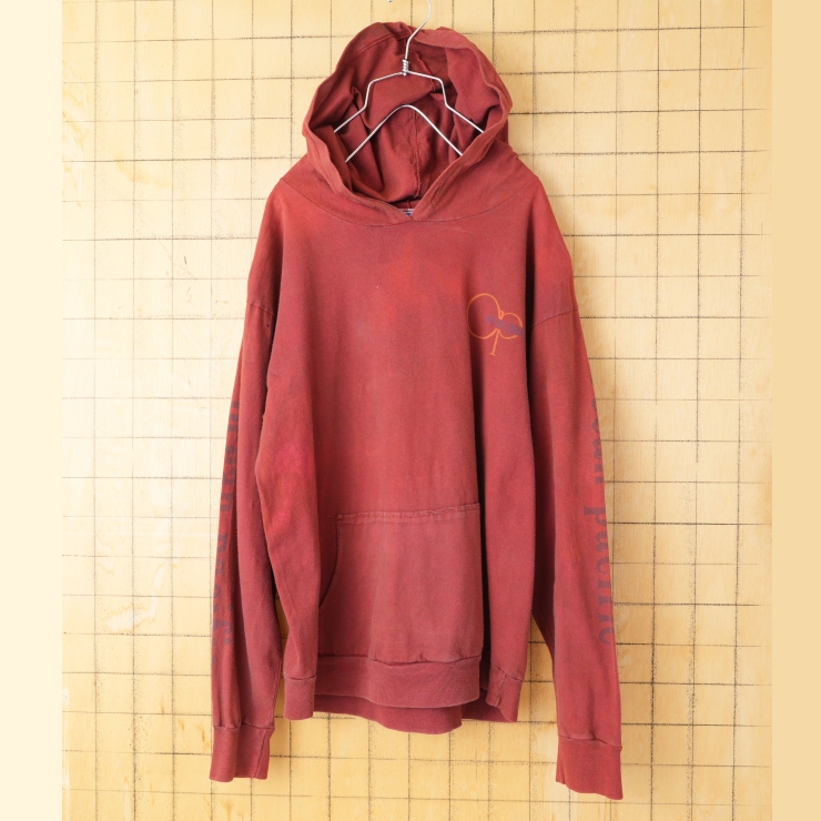 70s 80s USA製 OceanPacific オーシャンパシフィック パーカー 長袖Tシャツ レッド メンズL ロンT フーディー アメリカ古着