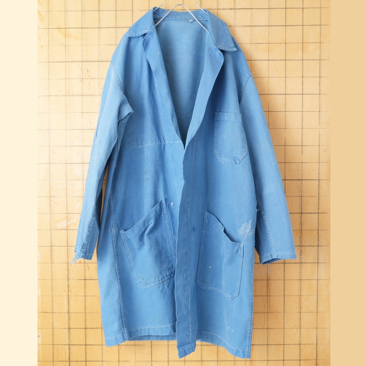 70s 80s EURO ワークコート メンズML相当 ブルー ユーロ ヨーロッパ古着