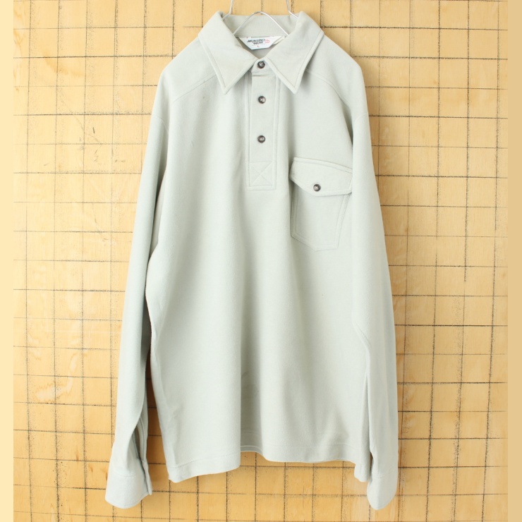 70s 80s USA製 MUNSINGWEAR ベロア 長袖ポロシャツ メンズL グレー アメリカ古着