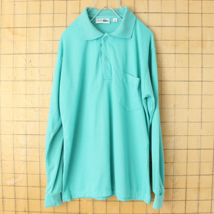USA ラコステ Lacoste 1ポケット 長袖 ポロシャツ エメラルドグリーン メンズM アメリカ古着