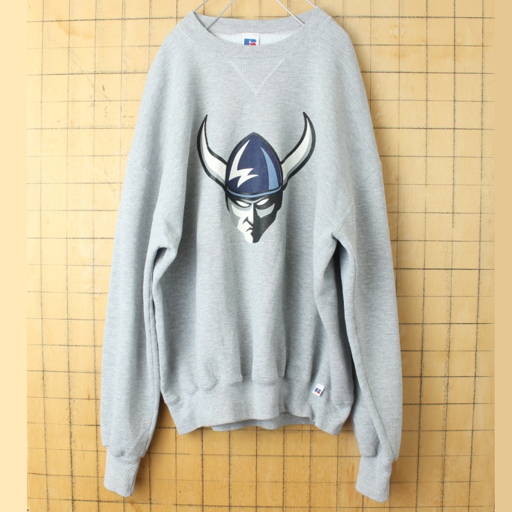 90s 00s USA RUSSELL ATHLETIC WWU Vikings プリント スウェット グレー メンズXL アメリカ古着