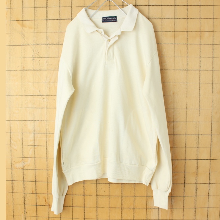 80s 90s USA製 Jones,Lefkovits&Co 長袖 ラガーシャツ ベージュ メンズM アメリカ古着