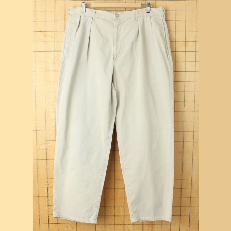 90s USA製 POLO by Ralph Lauren ポロ ラルフローレン 2タック チノ パンツ ベージュ W36相当 4ポケット アメリカ古着