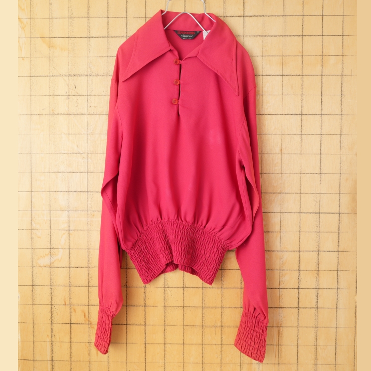 70s 80s USA製 EXPRESSIONS by CAMPUS プルオーバーシャツ レッド メンズM 長袖 アメリカ古着