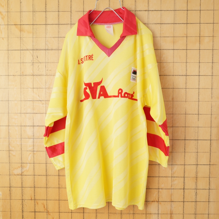 80s 90s フランス製 FRANCK SPORTS サッカーシャツ 長袖 ロンT イエロー レッド メンズM相当 ゲーム ヨーロッパ古着