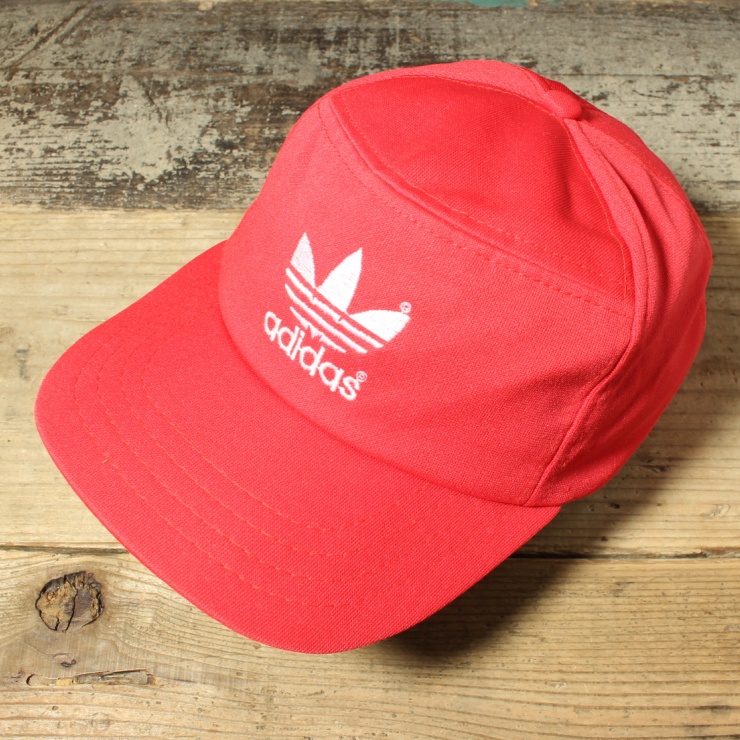 USA adidas アディダス トレフォイルロゴ キャップ 帽子 レッド 赤 フリーサイズ 刺繍 アメリカ古着