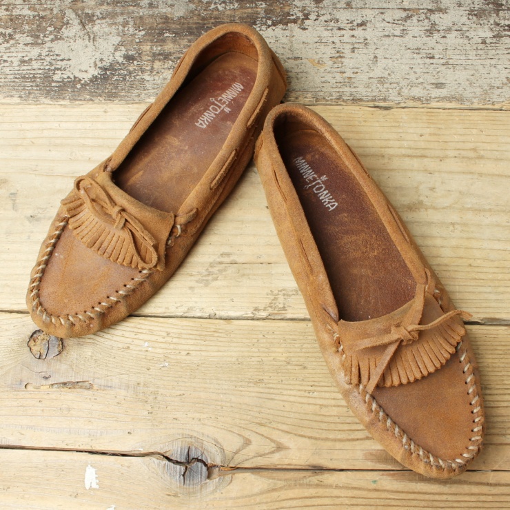 USA Minnetonka ミネトンカ モカシン スエードレザー シューズ ブラウン メンズ28cm相当 アメリカ古着