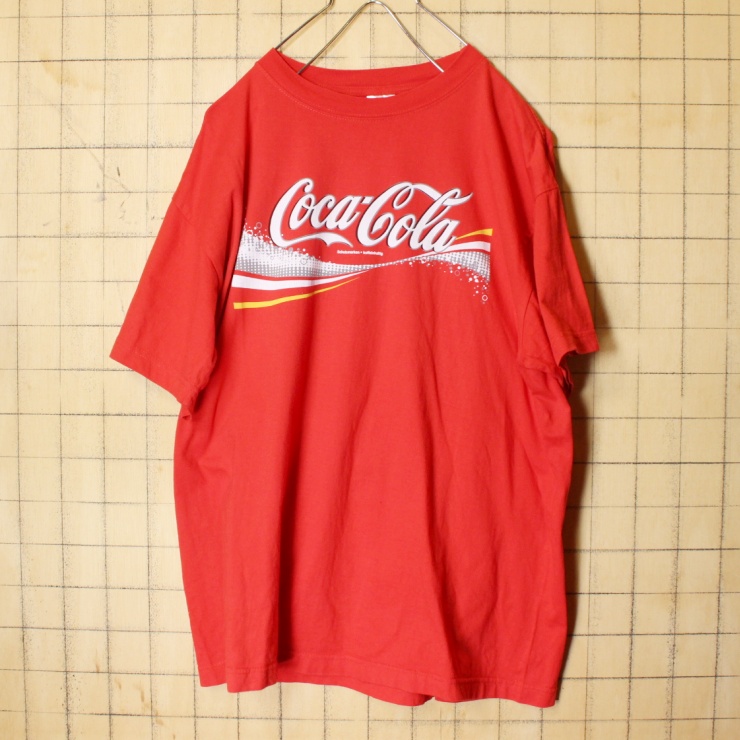 USA Stedman Coca-Cola コーラ 両面プリント Tシャツ レッド 半袖 メンズL アメリカ古着