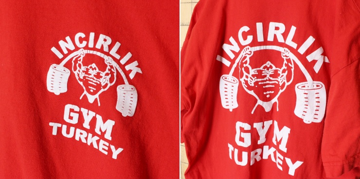 80s90s GYM TURKEY両面プリントTシャツレッド半袖ML ss108