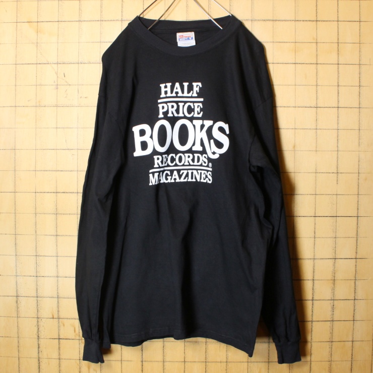 USA Hanes ヘインズ 両面プリント 長袖 Tシャツ ロンT ブラック 黒 メンズM HALF PRICE BOOKS RECORDS MAGAZINES アメリカ古着