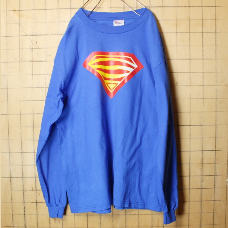 USA Hanes ヘインズ 両面プリント 長袖 Tシャツ ロンT ブルー 青 メンズL アメリカ古着