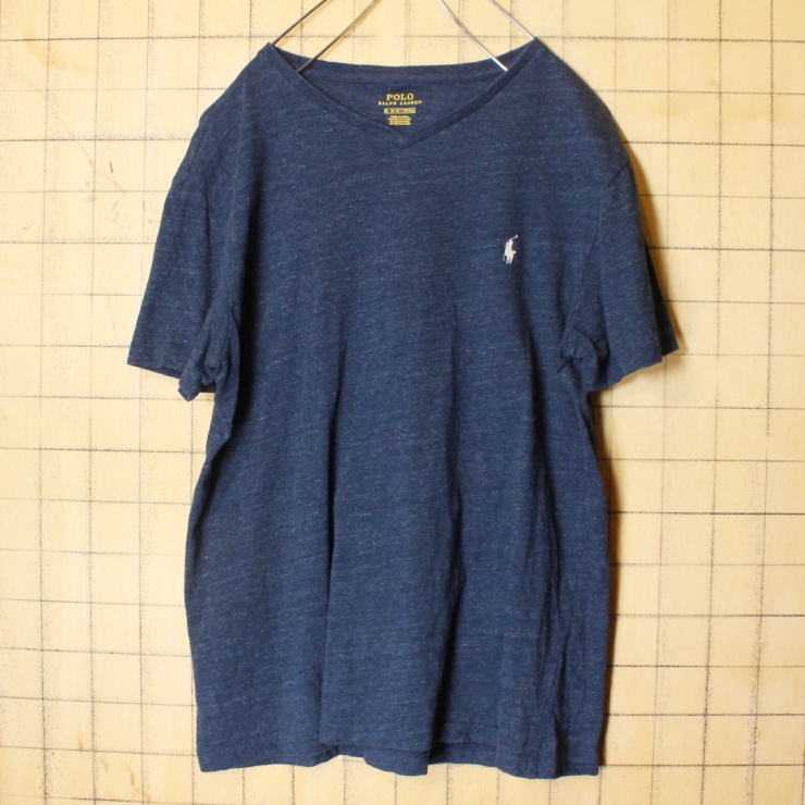 Polo Ralph Lauren ポロ ラルフローレン Vネック ワンポイント Tシャツ 杢ネイビー 半袖 メンズM アメリカ古着 033122ss130