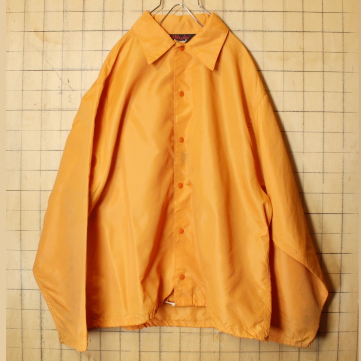 60s 70s USA製 Pla-Jac プリント ナイロン コーチ ジャケット オレンジ メンズL アウトドア アメリカ古着