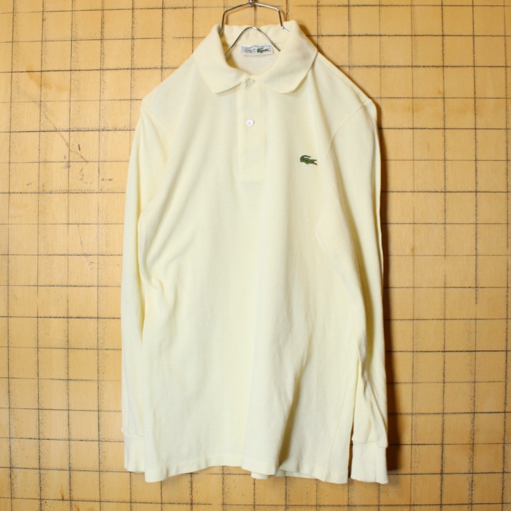 70s 80s フランス製 フレンチラコステ Lacoste 長袖 ポロシャツ イエロー メンズS相当 ワンポイント ヨーロッパ古着