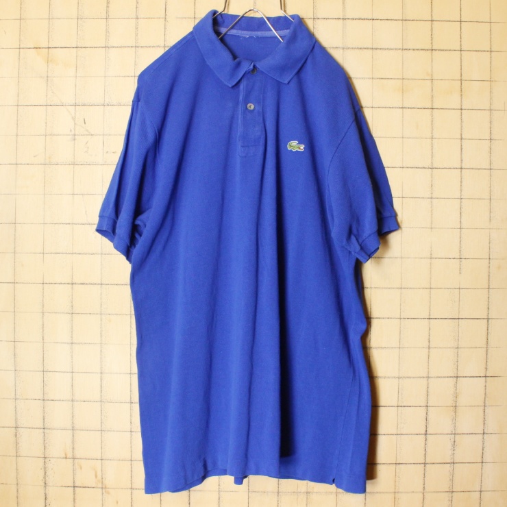 70s 80s フランス製 フレンチラコステ Lacoste 半袖 ポロシャツ ブルー メンズML相当 ワンポイント ヨーロッパ古着 033122ss70