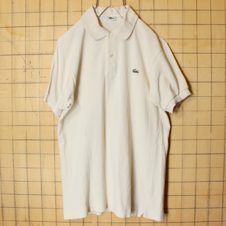 70s 80s フランス製 フレンチラコステ Lacoste 半袖 ポロシャツ ベージュ メンズS相当 ワンポイント ヨーロッパ古着 033122ss77