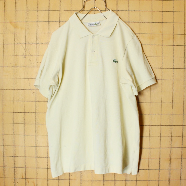 70s 80s フランス製 フレンチラコステ Lacoste 半袖 ポロシャツ イエロー メンズSM相当 ワンポイント ヨーロッパ古着 033122ss78