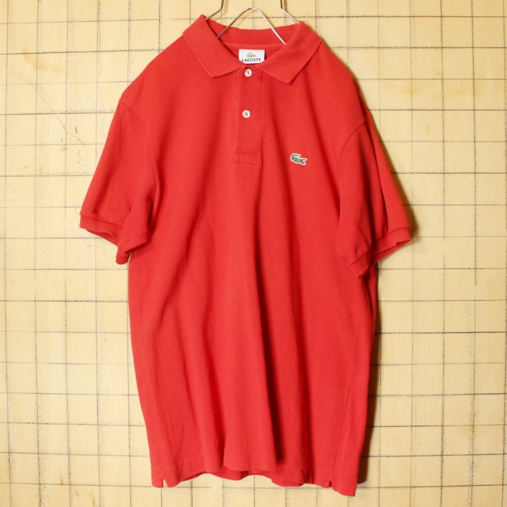 90s フランス企画 フレンチラコステ Lacoste 半袖 ポロシャツ レッド メンズSM相当 ワンポイント ヨーロッパ古着 033122ss86