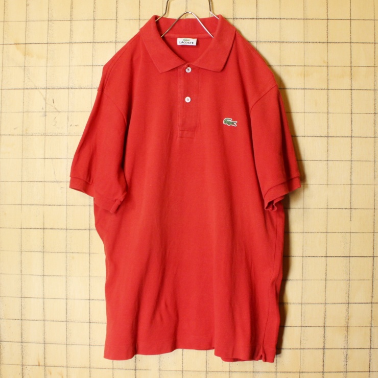 90s フランス企画 フレンチラコステ Lacoste 半袖 ポロシャツ レッド メンズSM相当 ワンポイント ヨーロッパ古着 033122ss87